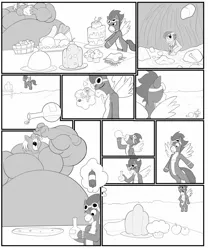 Size: 1067x1280 | Tagged: suggestive, artist:unknownwolf, derpibooru import, big macintosh, soarin', earth pony, pony, big macinpred, bigger macintosh, chubby cheeks, comic, commission, commission comic, commission comic:anonymous, fat, fetish, macro, male, monochrome, moobs, musclegut, muscles, neck fat, neck roll, stallion, thought bubble, vore