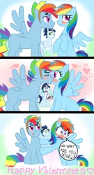 Size: 1220x2260 | Tagged: safe, artist:nekomash, derpibooru import, rainbow dash, soarin', pony, blushing, female, goggles, holiday, kissing, male, rainbow blitz, rule 63, self ponidox, selfcest, shipping, shocked, straight, valentine's day