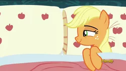 Size: 1920x1080 | Tagged: 28 pranks later, applejack, applejack's bed partner, bed, derpibooru import, edit, edited screencap, exploitable, exploitable meme, meme, pillow, safe, screencap, template