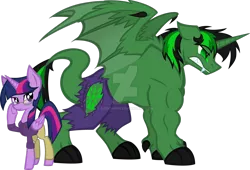 Size: 1600x1088 | Tagged: safe, artist:agentkirin, derpibooru import, twilight sparkle, twilight sparkle (alicorn), alicorn, dragon, pony, crossover, muscles, the incredible hulk, twilight muscle, watermark