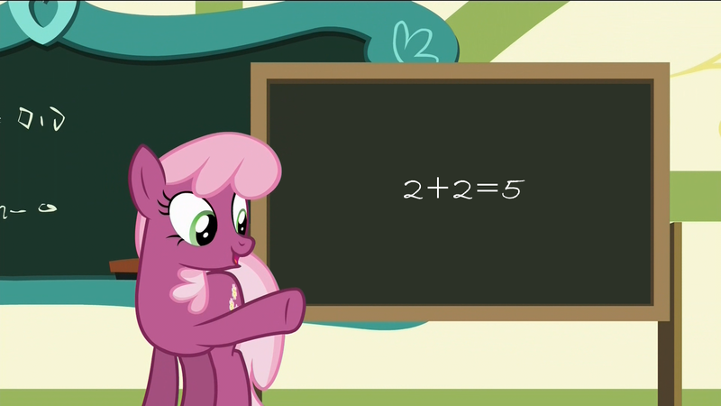 Size: 1280x720 | Tagged: 1984, 2+2=5, big brother is watching, caption, cheerilee, cheerilee's blackboard, derpibooru import, exploitable meme, image macro, meme, safe, text, the cart before the ponies