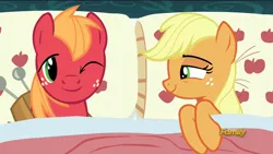 Size: 1920x1080 | Tagged: safe, derpibooru import, edit, edited screencap, screencap, applejack, big macintosh, earth pony, pony, 28 pranks later, applecest, applejack's bed partner, applemac, bed, brother and sister, exploitable meme, female, implied applecest, implied applemac, implied incest, implied shipping, implied straight, incest, male, meme, pillow, shipping, siblings, stallion, straight