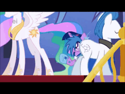 Size: 480x360 | Tagged: safe, derpibooru import, screencap, orion, princess celestia, shooting star (character), twilight sparkle, pony, the best night ever, animated, ei, ouch