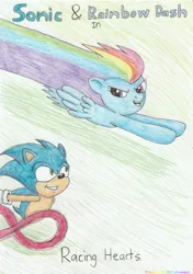 Size: 2464x3508 | Tagged: safe, artist:angela808, derpibooru import, rainbow dash, crossover, sonic the hedgehog, sonic the hedgehog (series), traditional art