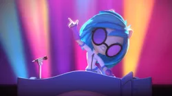 Size: 853x478 | Tagged: safe, derpibooru import, screencap, vinyl scratch, equestria girls, dance off, dance off (animated short), doll, equestria girls minis, solo, toy, youtube link