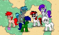 Size: 382x227 | Tagged: safe, derpibooru import, oc, oc:blackjack, oc:boo, oc:homage, oc:morning glory (project horizons), oc:rampage, oc:scotch tape, unofficial characters only, pony, fallout equestria, fallout equestria: project horizons, pony town, fanfic art