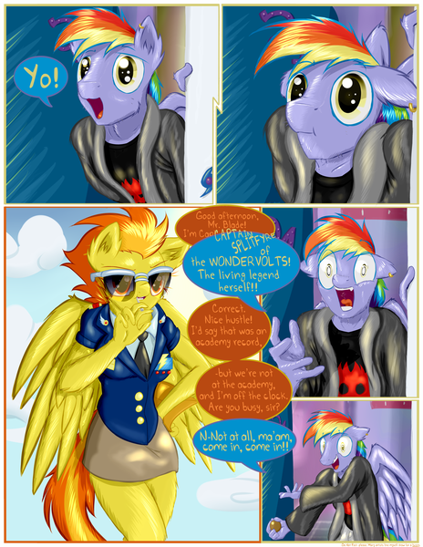 Size: 1632x2112 | Tagged: anthro, artist:frist44, clothes, comic, comic:afterburn, comic:[title redacted], derpibooru import, fluffy, :i, rainbow blaze, spitfire, suggestive, sunglasses, uniform, wonderbolts dress uniform