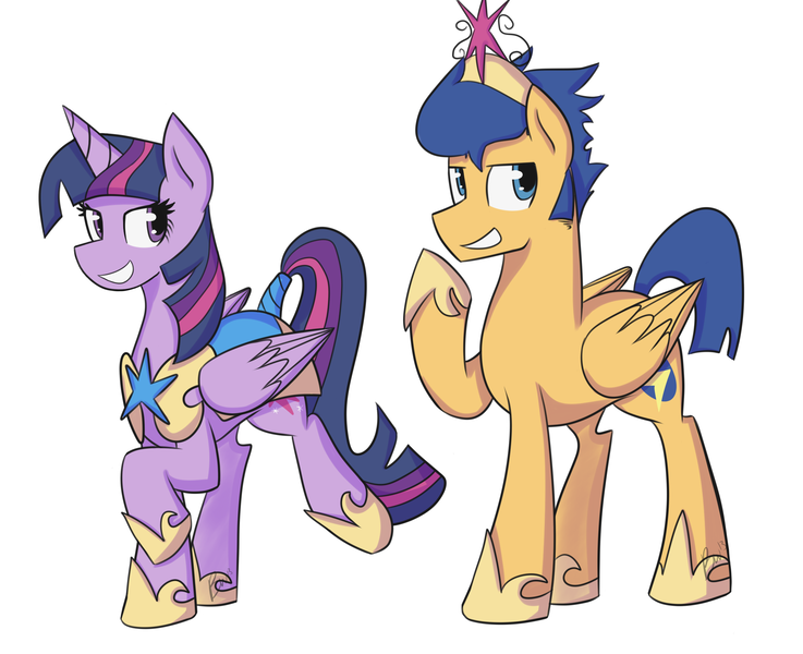 Size: 2091x1702 | Tagged: safe, artist:blackswhites, derpibooru import, flash sentry, twilight sparkle, twilight sparkle (alicorn), alicorn, equestria girls, equestria girls (movie), accessory swap, armor, big crown thingy, element of magic, female, flashlight, jewelry, male, regalia, shipping, straight, tail wrap