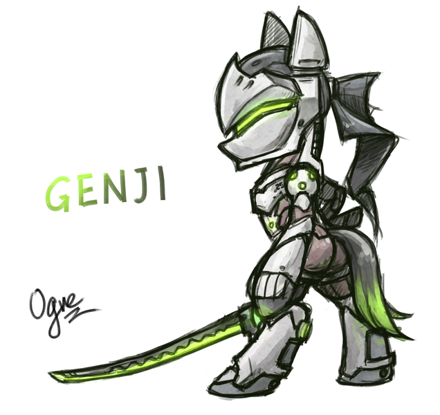 Size: 1200x1132 | Tagged: safe, artist:ogre, derpibooru import, ponified, pony, genji (overwatch), overwatch, pixiv, solo, video game