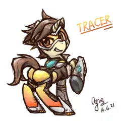 Size: 1152x1200 | Tagged: safe, artist:ogre, derpibooru import, ponified, pony, butt, overwatch, pixiv, plot, solo, tracer, tracer's butt pose, video game