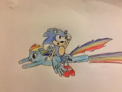 Size: 1280x960 | Tagged: artist:geekygraphics42, crossover, derpibooru import, rainbow dash, safe, sonic the hedgehog, sonic the hedgehog (series), traditional art