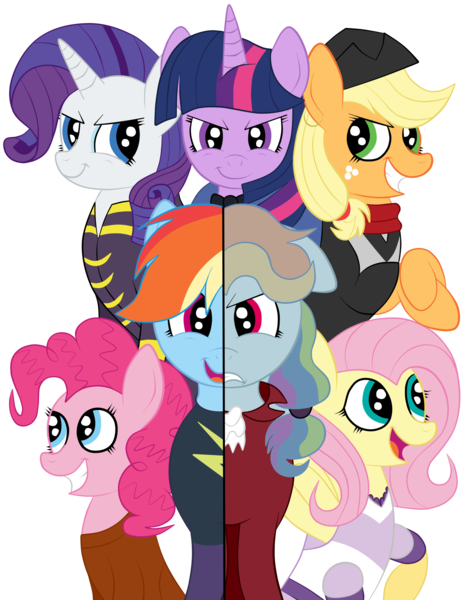 Size: 1736x2236 | Tagged: safe, artist:squipycheetah, derpibooru import, applejack, fluttershy, pinkie pie, rainbow dash, rarity, twilight sparkle, twilight sparkle (alicorn), alicorn, pony, the count of monte rainbow, abbé faria, accessory swap, alternate color palette, alternate hairstyle, alternate timeline, alternate universe, betrayal, bowtie, clothes, crossed arms, crossed hooves, crossover, cute, danglajacks, danglars, dress, evil, evil grin, female, floppy ears, fluttercedes, folded wings, freckles, grin, gritted teeth, hair tie, happy, hat, looking at you, looking back, looking up, mane six, mare, missing accessory, mondego, monsparkle, open mouth, piercing, pinkie faria, prison outfit, rainbow dantes, raised hoof, rarifort, revenge, sailor hat, sailor uniform, scarf, shadowbolts, shycedes, simple background, smiling, smirk, spread wings, suit, the count of monte cristo, transparent background, two sides, uniform, vector, vest, villefort, wings