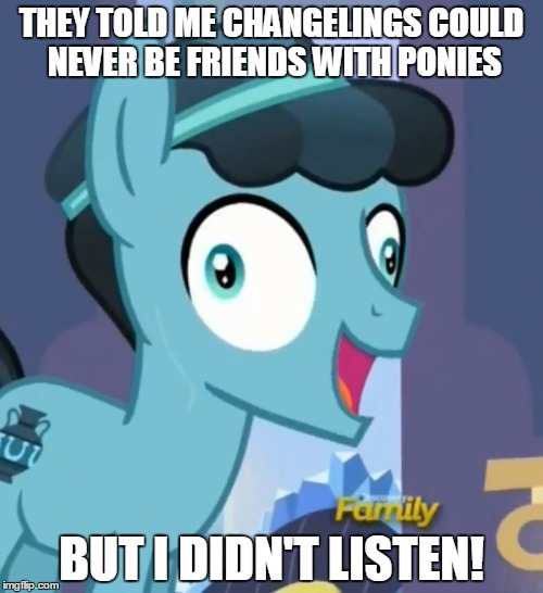 Size: 500x546 | Tagged: caption, changeling, crystal hoof, crystal hoof didn't listen, derpibooru import, disguise, disguised changeling, edit, edited screencap, exploitable meme, i didn't listen, image macro, meme, safe, screencap, text, the times they are a changeling, thorax