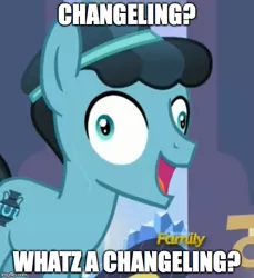 Size: 500x546 | Tagged: caption, changeling, crystal hoof, crystal hoof didn't listen, derpibooru import, discovery family logo, disguise, disguised changeling, edit, edited screencap, faic, image macro, meme, most definitely not a changeling, safe, screencap, text, the times they are a changeling, thorax