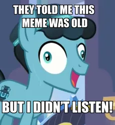 Size: 810x886 | Tagged: caption, changeling, crystal hoof, crystal hoof didn't listen, derpibooru import, disguise, disguised changeling, edit, edited screencap, exploitable meme, i didn't listen, image macro, meme, safe, screencap, text, the times they are a changeling, thorax