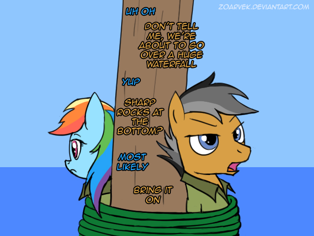 Size: 640x480 | Tagged: artist:zoarvek, derpibooru import, newbie artist training grounds, quibble pants, rainbond dash, rainbow dash, safe, stranger than fan fiction, the emperor's new groove, tied up, water