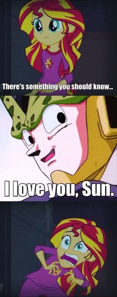 Size: 404x1024 | Tagged: safe, derpibooru import, sunset shimmer, equestria girls, rainbow rocks, 2spooky, cell (dbz), dragon ball z, dragonball z abridged, exploitable meme, goku, image, jpeg, meme, perfect cell, sunset screamer