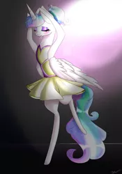 Size: 2100x3000 | Tagged: safe, artist:clefficia, derpibooru import, princess celestia, pony, ballerina, ballora, bipedal, clothes, crossover, dress, eyes closed, five nights at freddy's, solo