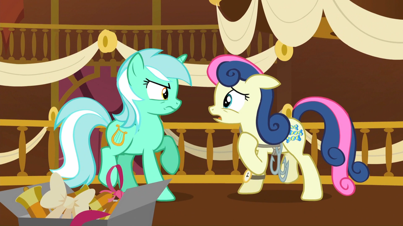 Size: 1920x1080 | Tagged: safe, derpibooru import, screencap, bon bon, lyra heartstrings, sweetie drops, pony, slice of life (episode), grappling hook, lyra is not amused, rope, secret agent sweetie drops, unamused, watch, worried