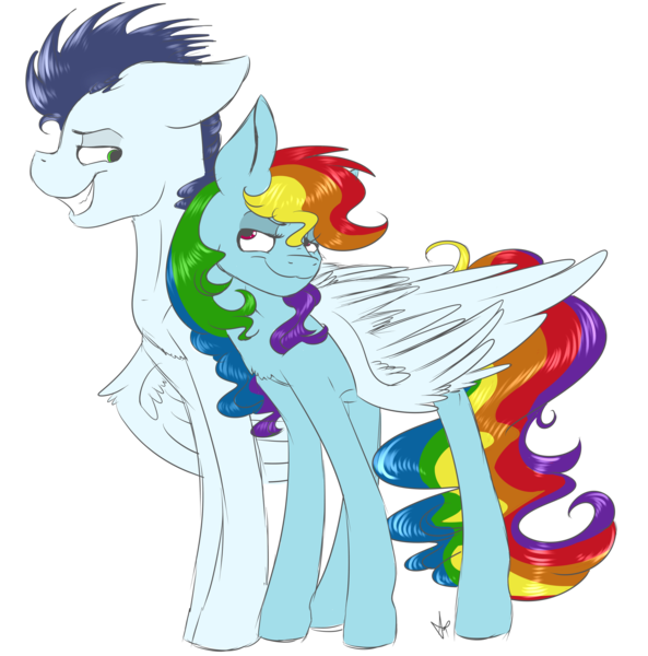 Size: 3925x3969 | Tagged: safe, artist:illustrativeauthor, derpibooru import, rainbow dash, soarin', pony, female, male, shipping, soarindash, straight