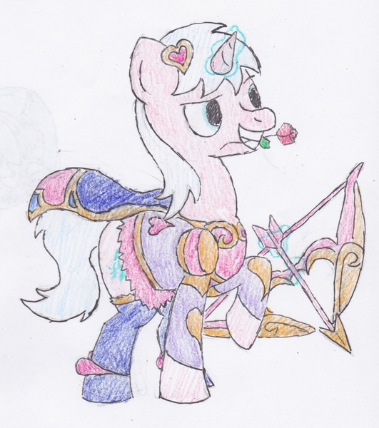 Size: 1452x1641 | Tagged: safe, artist:egg_roll, derpibooru import, ponified, pony, arrow, ashe, bow (weapon), bow and arrow, hearts and hooves day, league of legends, traditional art, weapon