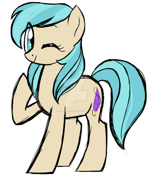 Size: 1024x1209 | Tagged: safe, artist:azure-art-wave, derpibooru import, oc, unofficial characters only, earth pony, pony, offspring, offspring's offspring, one eye closed, parent:oc:azure, parent:oc:fashion forward, parents:oc x oc, simple background, solo, transparent background, watermark, wink