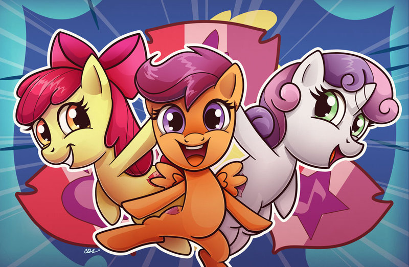 Size: 800x522 | Tagged: apple bloom, artist:christadoodles, cutie mark, cutie mark crusaders, derpibooru import, open mouth, safe, scootaloo, smiling, sweetie belle, the cmc's cutie marks