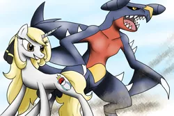 Size: 1000x667 | Tagged: safe, artist:wolftendragon, derpibooru import, ponified, pony, crossover, cynthia, garchomp, pokémon