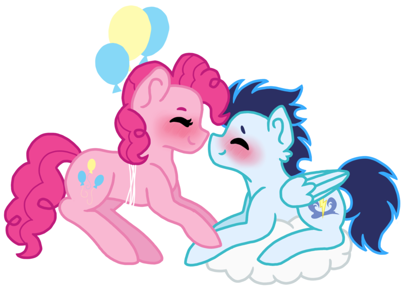 Size: 2179x1542 | Tagged: safe, artist:ivybrush, derpibooru import, pinkie pie, soarin', pony, balloon, cloud, female, male, shipping, simple background, soarinpie, straight, transparent background