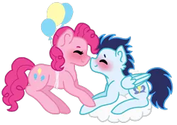 Size: 2179x1542 | Tagged: safe, artist:ivybrush, derpibooru import, pinkie pie, soarin', pony, balloon, cloud, female, male, shipping, simple background, soarinpie, straight, transparent background