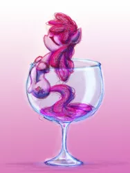 Size: 800x1062 | Tagged: safe, artist:rainspeak, derpibooru import, berry punch, berryshine, pony, alcohol, cup, cup of pony, drunk, glass, go home you're drunk, micro, solo, wine, wine glass