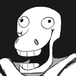 Size: 900x900 | Tagged: safe, artist:mrponeswildride, derpibooru import, ponified, pony, skeleton pony, bone, crazy face, faic, monochrome, papyrus (undertale), reaction, reaction image, skeleton, smiling, undertale