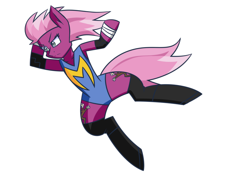 Size: 2600x2000 | Tagged: alternate costumes, alternate version, artist:themechagiraffe, boots, both cutie marks, cherry blossom (idw), clothes, derpibooru import, elbow drop, elbow pads, idw, leotard, safe, shoes, solo, spandex, tape