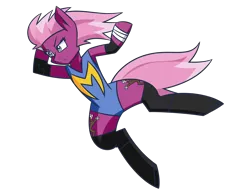 Size: 2600x2000 | Tagged: alternate costumes, alternate version, artist:themechagiraffe, boots, both cutie marks, cherry blossom (idw), clothes, derpibooru import, elbow drop, elbow pads, idw, leotard, safe, shoes, solo, spandex, tape
