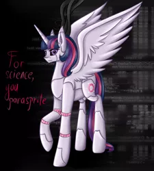 Size: 1800x2000 | Tagged: safe, artist:mailner, derpibooru import, twilight sparkle, twilight sparkle (alicorn), alicorn, android, pony, robot, robot pony, crossover, glados, portal, portal (valve)