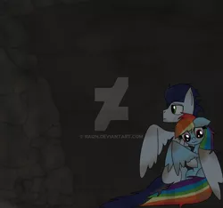 Size: 1024x960 | Tagged: safe, artist:rai2n, derpibooru import, rainbow dash, soarin', pony, female, fimfiction, male, shipping, soarindash, straight, watermark