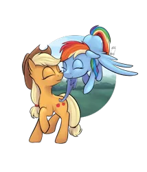 Size: 600x700 | Tagged: safe, artist:blastdown, derpibooru import, applejack, rainbow dash, pony, appledash, butt touch, feathermarking, female, lesbian, mare, never doubt tchernobog's involvement, nuzzling, shipping