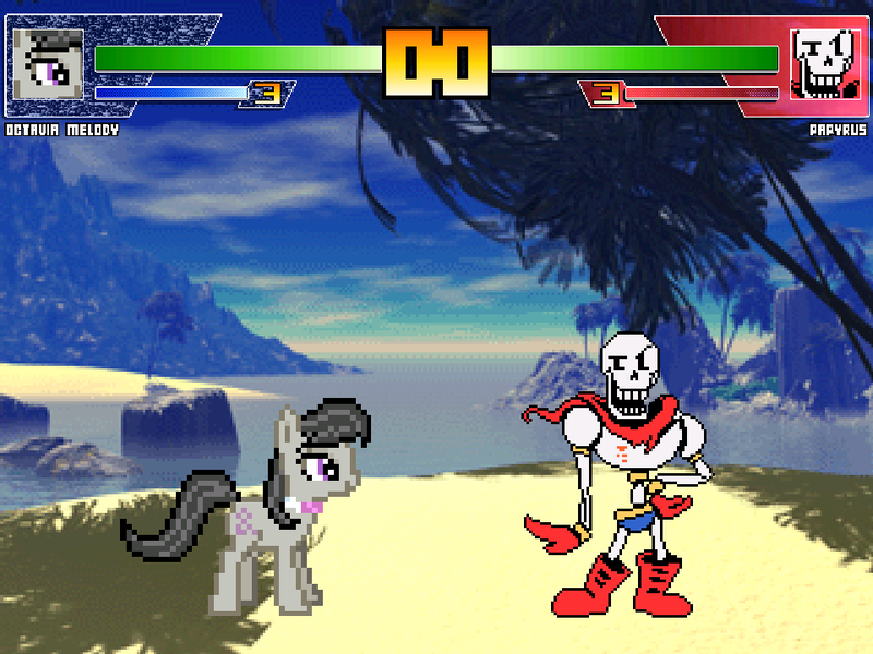 Size: 960x720 | Tagged: crossover, derpibooru import, desktop ponies, mugen, octavia melody, papyrus (undertale), pixel art, safe, sprite, undertale, video game