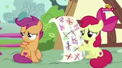 Size: 1280x714 | Tagged: apple bloom, cutie mark, derpibooru import, list, minimini, safe, scootaloo, screencap, the cmc's cutie marks, the fault in our cutie marks