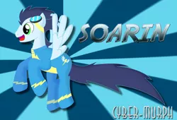 Size: 5662x3843 | Tagged: safe, artist:cyber-murph, derpibooru import, soarin', pony, clothes, goggles, signature, small head, uniform, wonderbolts, wonderbolts uniform