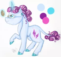 Size: 1220x1135 | Tagged: artist:sweetheart-arts, cloven hooves, derpibooru import, g1, g1 to g4, gem, generation leap, glasses, magic, safe, solo, sparkler (g1)