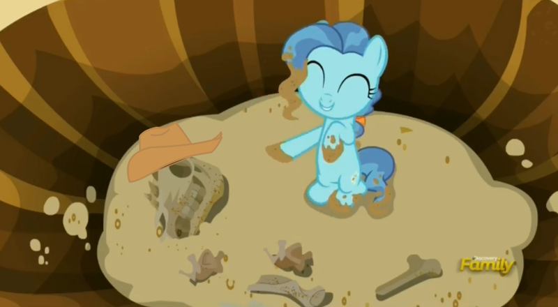 Size: 991x545 | Tagged: applejack's parents, bone, cute, dark comedy, dead, derpibooru import, edit, edited screencap, fossil, funny, hat, meme, petuniabetes, petunia paleo, ponysaur, safe, screencap, skull, solo, the fault in our cutie marks, we are going to hell