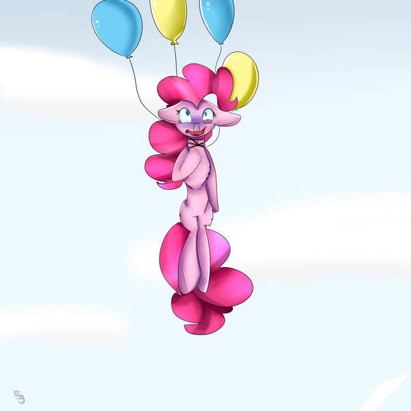 Size: 3000x3000 | Tagged: artist:sunshinejoyyt, balloon, derpibooru import, floating, grimdark, hanging, hanging (by neck), pinkie pie, solo, suicide, then watch her balloons lift her up to the sky