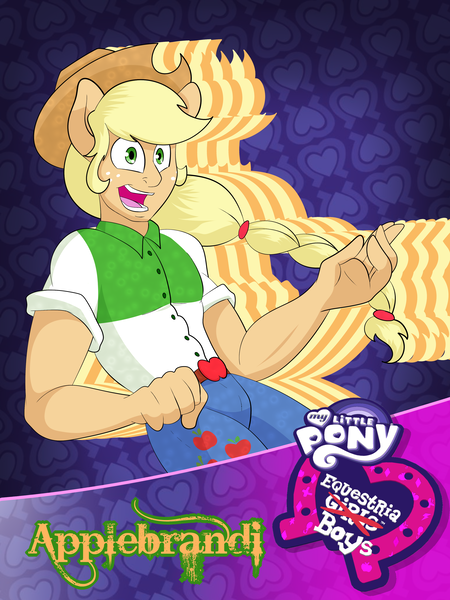 Size: 3000x4000 | Tagged: safe, artist:bowlingfailure14, derpibooru import, applejack, equestria girls, applebrandi, applejack (male), equestria guys, male, ponied up, rule 63, solo