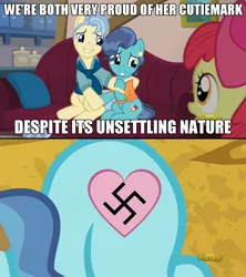 Size: 1280x1444 | Tagged: safe, derpibooru import, edit, edited screencap, screencap, petunia paleo, pony, the fault in our cutie marks, comic, exploitable meme, heart, meme, nazi, petunia paleo's unsettling cutie mark, screencap comic, swastika, vile