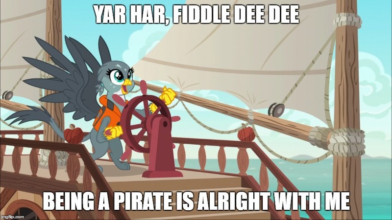 Size: 888x499 | Tagged: source needed, useless source url, safe, derpibooru import, edit, edited screencap, screencap, gabby, gryphon, the fault in our cutie marks, caption, exploitable meme, gabby's shanty, image macro, lazytown, meme, text, you are a pirate