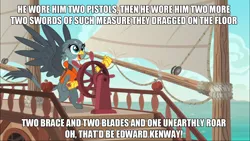 Size: 1920x1080 | Tagged: safe, derpibooru import, edit, edited screencap, screencap, gabby, gryphon, the fault in our cutie marks, assassin's creed, caption, edward kenway, gabby's shanty, image macro, meme, ship, solo, text