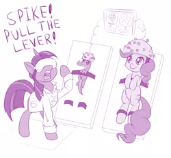 Size: 1100x1015 | Tagged: safe, artist:dstears, derpibooru import, gummy, pinkie pie, twilight sparkle, twilight sparkle (alicorn), alicorn, pony, experiment, newbie artist training grounds, pull the lever kronk!, science, the emperor's new groove, this will end in pain