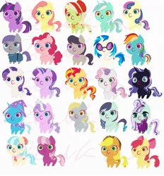 Size: 1901x2048 | Tagged: safe, artist:陳芫茹‎, derpibooru import, apple bloom, applejack, bon bon, cheerilee, coco pommel, coloratura, derpy hooves, diamond tiara, fluttershy, granny smith, lyra heartstrings, maud pie, nightmare rarity, octavia melody, pinkie pie, rainbow dash, rarity, starlight glimmer, sunset shimmer, sweetie belle, sweetie drops, trixie, twilight sparkle, twilight sparkle (alicorn), vinyl scratch, alicorn, pony, countess coloratura, mane six, young granny smith, younger