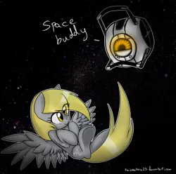 Size: 1024x1014 | Tagged: safe, artist:kaiomutaru25, derpibooru import, derpy hooves, pegasus, pony, crossover, female, mare, personality core, portal (valve), portal 2, space, space core